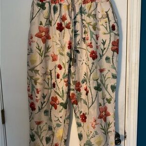 Floral Print Pants with Drawstring Waist GUC